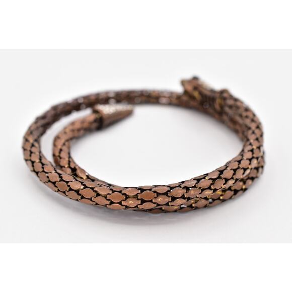 Vintage Snake Armband Armlet Wrap Bracelet Brown Mesh Rhinestone Head Coil BinO - Picture 8 of 12